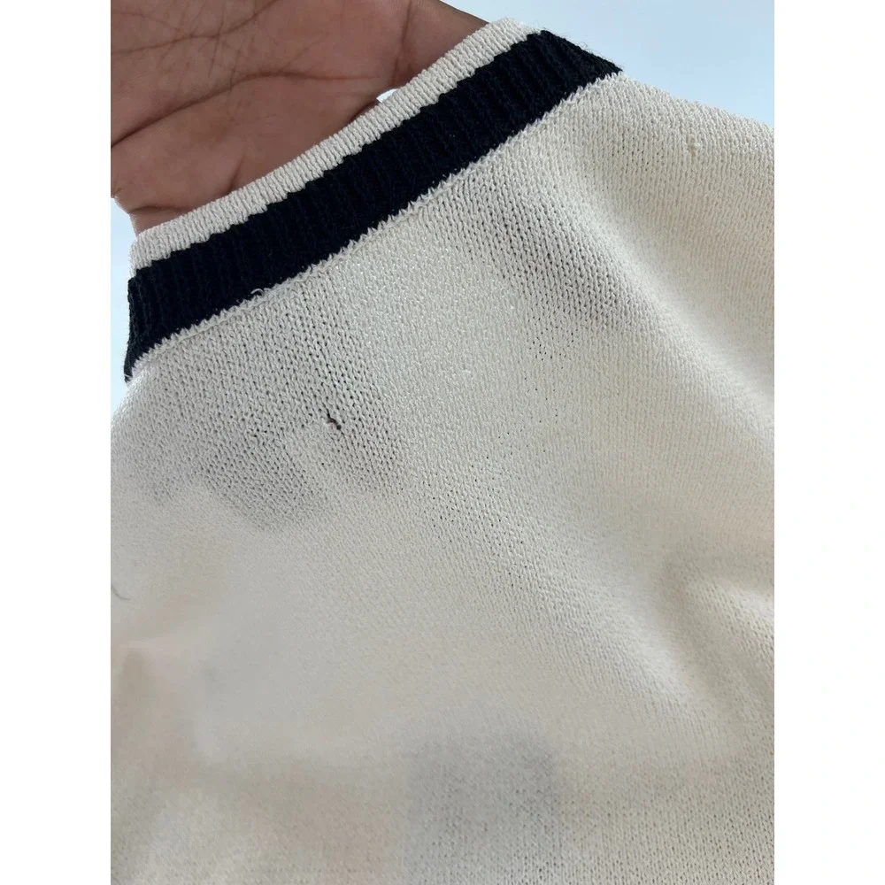 St. John Caviar Cream Black Contrast Trim Wool Knit Zip Front Jacket Old Money 8
